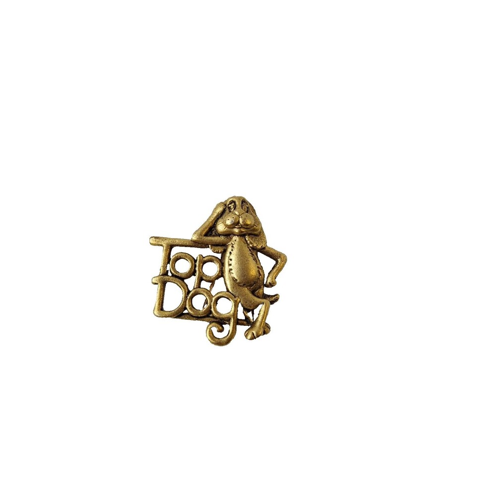 Dog Jewerly‎ Brooch Pin with Top Dog Script Signed DANECRAFT Antique Gold Pin